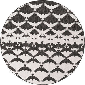 Black and White 7' 10 x 7' 10 Outdoor Modern Round Area Rug Weather Resistant for Patio, Deck, Terrace, Balcony, Porch 100% Polypropylene Modern Outside Carpet for Sale at Rug Engine