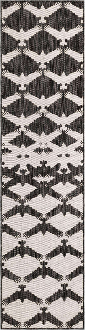 Black and White 2' x 8' Outdoor Modern Runner Area Rug Weather Resistant for Patio, Deck, Terrace, Balcony, Porch 100% Polypropylene Modern Outside Carpet for Sale at Rug Engine