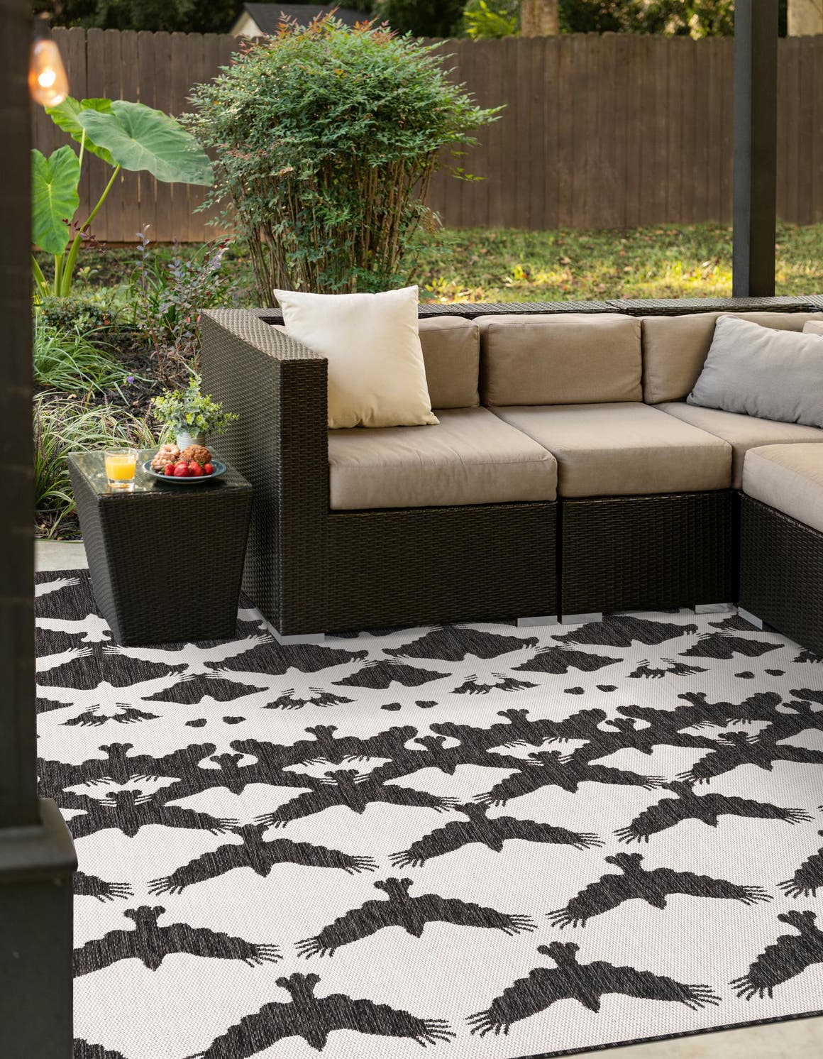 Black and White 10' x 10' Outdoor Modern Square Area Rug Weather Resistant for Patio, Deck, Terrace, Balcony, Porch 100% Polypropylene Modern Outside Carpet for Sale at Rug Engine