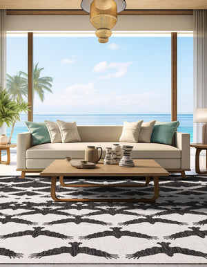 Black and White 10' x 10' Outdoor Modern Square Area Rug Weather Resistant for Patio, Deck, Terrace, Balcony, Porch 100% Polypropylene Modern Outside Carpet for Sale at Rug Engine