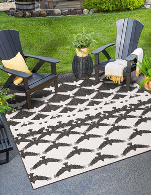 Black and White 10' x 10' Outdoor Modern Square Area Rug Weather Resistant for Patio, Deck, Terrace, Balcony, Porch 100% Polypropylene Modern Outside Carpet for Sale at Rug Engine