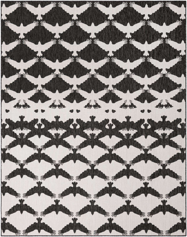 Black and White 7' 10 x 10' Outdoor Modern Rectangle Area Rug Weather Resistant for Patio, Deck, Terrace, Balcony, Porch 100% Polypropylene Modern Outside Carpet for Sale at Rug Engine