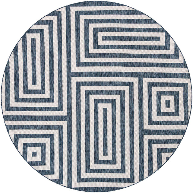 Blue 10' x 10' Outdoor Modern Round Area Rug Weather Resistant for Patio, Deck, Terrace, Balcony, Porch 100% Polypropylene Modern Outside Carpet for Sale at Rug Engine