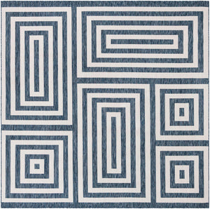 Blue 10' x 10' Outdoor Modern Square Area Rug Weather Resistant for Patio, Deck, Terrace, Balcony, Porch 100% Polypropylene Modern Outside Carpet for Sale at Rug Engine
