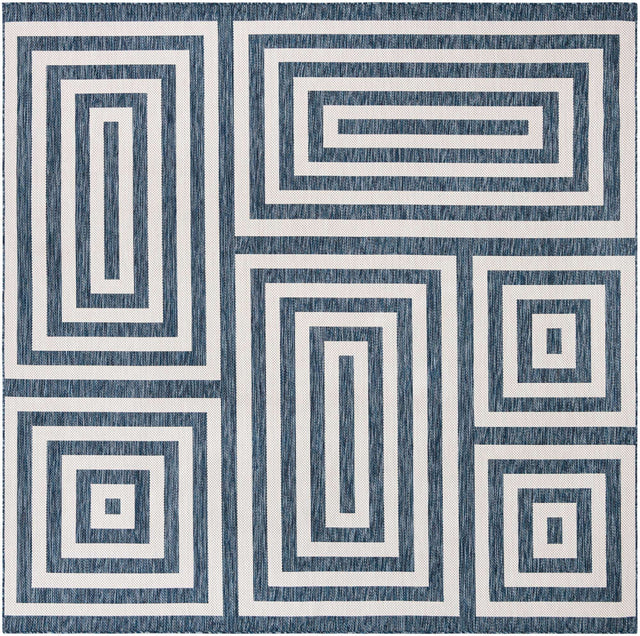 Blue 10' x 10' Outdoor Modern Square Area Rug Weather Resistant for Patio, Deck, Terrace, Balcony, Porch 100% Polypropylene Modern Outside Carpet for Sale at Rug Engine
