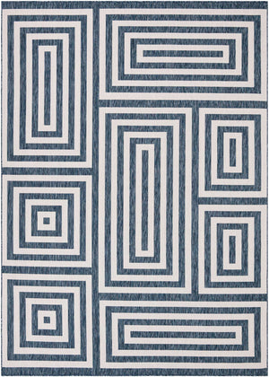 Blue 10' x 14' 1 Outdoor Modern Rectangle Area Rug Weather Resistant for Patio, Deck, Terrace, Balcony, Porch 100% Polypropylene Modern Outside Carpet for Sale at Rug Engine