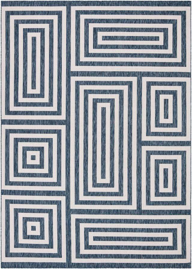 Blue 10' x 14' 1 Outdoor Modern Rectangle Area Rug Weather Resistant for Patio, Deck, Terrace, Balcony, Porch 100% Polypropylene Modern Outside Carpet for Sale at Rug Engine