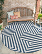 Blue 3' 1 x 3' 1 Outdoor Modern Round Area Rug Weather Resistant for Patio, Deck, Terrace, Balcony, Porch 100% Polypropylene Modern Outside Carpet for Sale at Rug Engine