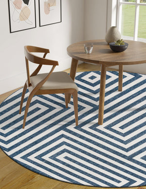 Blue 10' x 10' Outdoor Modern Round Area Rug Weather Resistant for Patio, Deck, Terrace, Balcony, Porch 100% Polypropylene Modern Outside Carpet for Sale at Rug Engine