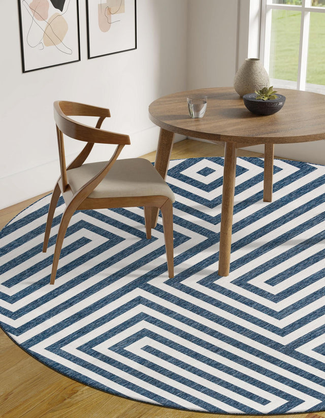 Blue 10' x 10' Outdoor Modern Round Area Rug Weather Resistant for Patio, Deck, Terrace, Balcony, Porch 100% Polypropylene Modern Outside Carpet for Sale at Rug Engine