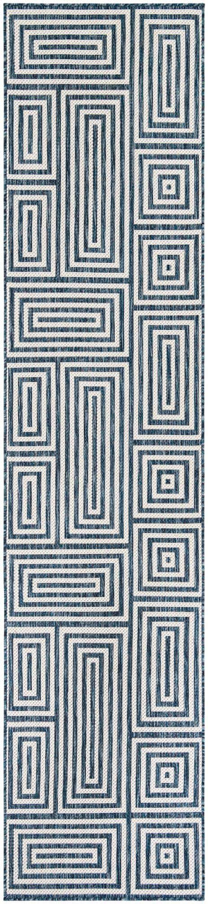 Blue 2' 7 x 12' Outdoor Modern Runner Area Rug Weather Resistant for Patio, Deck, Terrace, Balcony, Porch 100% Polypropylene Modern Outside Carpet for Sale at Rug Engine