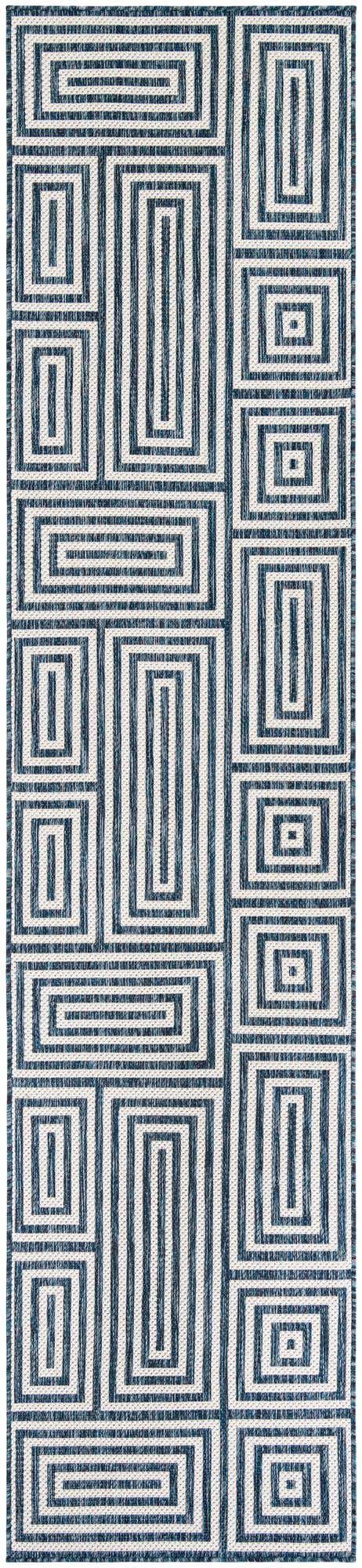 Blue 2' 7 x 12' Outdoor Modern Runner Area Rug Weather Resistant for Patio, Deck, Terrace, Balcony, Porch 100% Polypropylene Modern Outside Carpet for Sale at Rug Engine