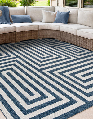 Blue 10' x 10' Outdoor Modern Square Area Rug Weather Resistant for Patio, Deck, Terrace, Balcony, Porch 100% Polypropylene Modern Outside Carpet for Sale at Rug Engine