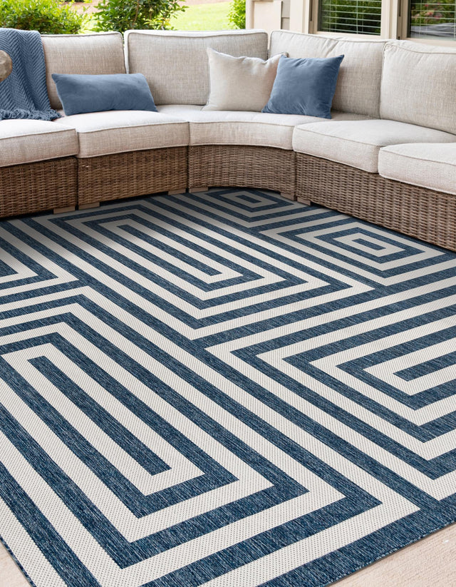 Blue 10' x 10' Outdoor Modern Square Area Rug Weather Resistant for Patio, Deck, Terrace, Balcony, Porch 100% Polypropylene Modern Outside Carpet for Sale at Rug Engine