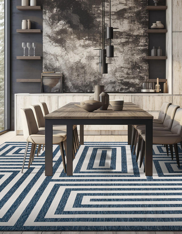 Blue 12' x 12' Outdoor Modern Square Area Rug Weather Resistant for Patio, Deck, Terrace, Balcony, Porch 100% Polypropylene Modern Outside Carpet for Sale at Rug Engine