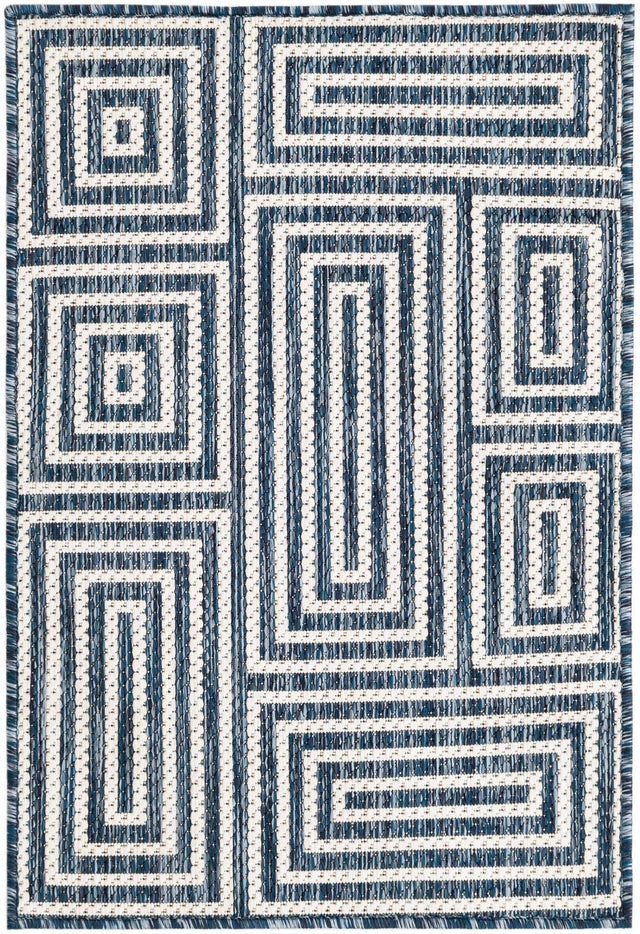Blue 2' x 3' 1 Outdoor Modern Rectangle Area Rug Weather Resistant for Patio, Deck, Terrace, Balcony, Porch 100% Polypropylene Modern Outside Carpet for Sale at Rug Engine