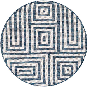 Blue 3' 1 x 3' 1 Outdoor Modern Round Area Rug Weather Resistant for Patio, Deck, Terrace, Balcony, Porch 100% Polypropylene Modern Outside Carpet for Sale at Rug Engine