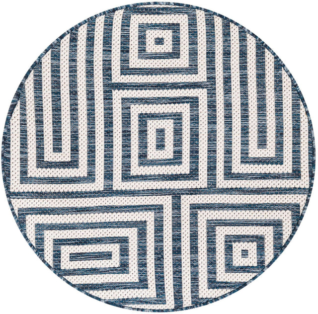 Blue 3' 1 x 3' 1 Outdoor Modern Round Area Rug Weather Resistant for Patio, Deck, Terrace, Balcony, Porch 100% Polypropylene Modern Outside Carpet for Sale at Rug Engine