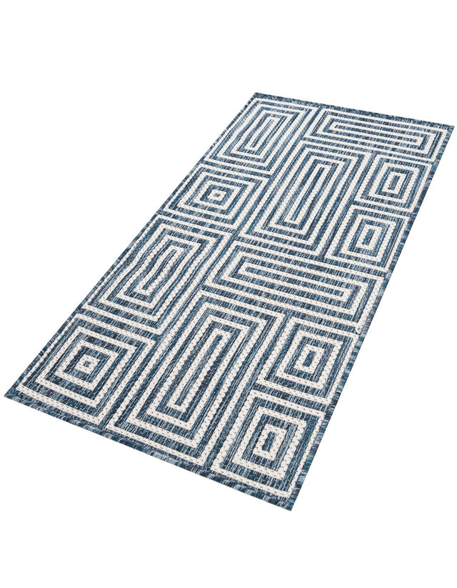 Blue 2' x 4' 1 Outdoor Modern Runner Area Rug Weather Resistant for Patio, Deck, Terrace, Balcony, Porch 100% Polypropylene Modern Outside Carpet for Sale at Rug Engine