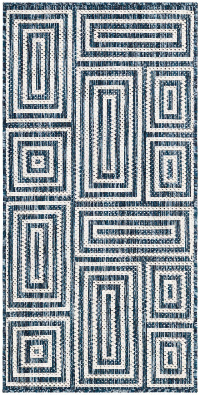 Blue 2' x 4' 1 Outdoor Modern Runner Area Rug Weather Resistant for Patio, Deck, Terrace, Balcony, Porch 100% Polypropylene Modern Outside Carpet for Sale at Rug Engine