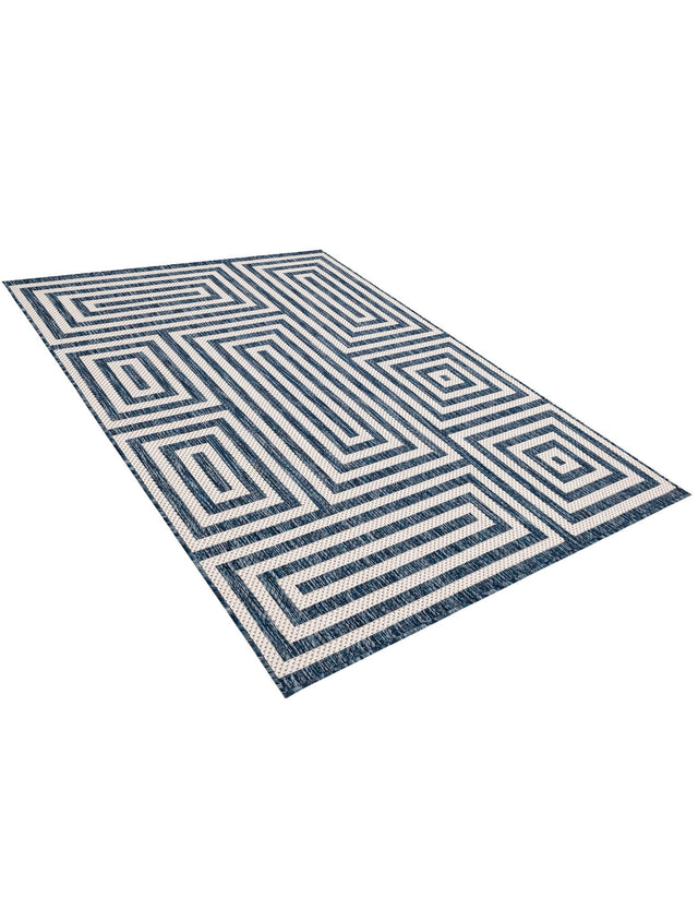Blue 4' 1 x 6' 1 Outdoor Modern Rectangle Area Rug Weather Resistant for Patio, Deck, Terrace, Balcony, Porch 100% Polypropylene Modern Outside Carpet for Sale at Rug Engine