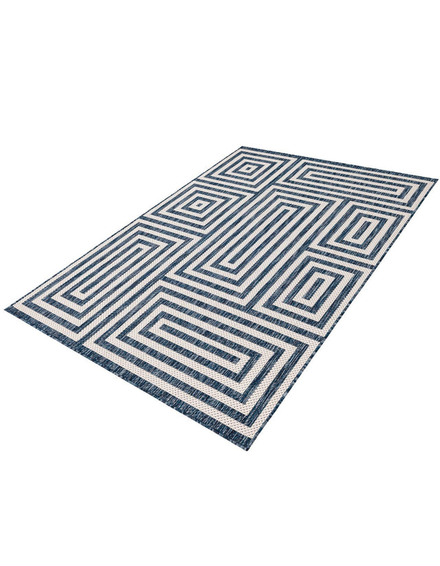 Blue 4' 1 x 6' 1 Outdoor Modern Rectangle Area Rug Weather Resistant for Patio, Deck, Terrace, Balcony, Porch 100% Polypropylene Modern Outside Carpet for Sale at Rug Engine