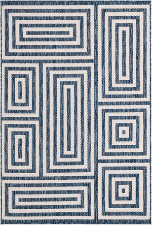 Blue 4' 1 x 6' 1 Outdoor Modern Rectangle Area Rug Weather Resistant for Patio, Deck, Terrace, Balcony, Porch 100% Polypropylene Modern Outside Carpet for Sale at Rug Engine