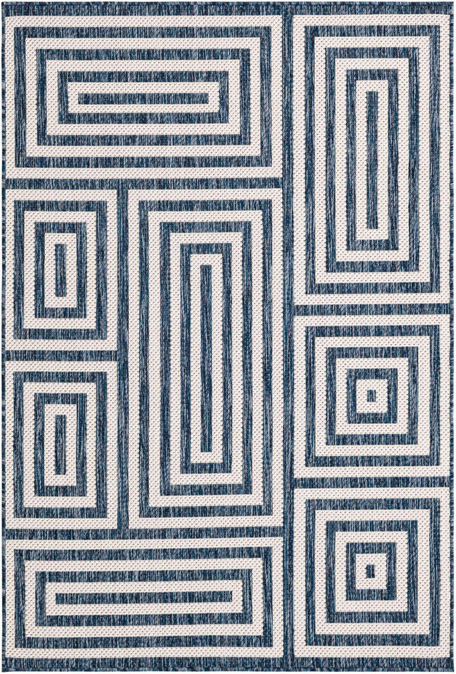Blue 4' 1 x 6' 1 Outdoor Modern Rectangle Area Rug Weather Resistant for Patio, Deck, Terrace, Balcony, Porch 100% Polypropylene Modern Outside Carpet for Sale at Rug Engine
