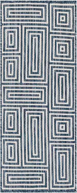 Blue 2' x 5' 3 Outdoor Modern Runner Area Rug Weather Resistant for Patio, Deck, Terrace, Balcony, Porch 100% Polypropylene Modern Outside Carpet for Sale at Rug Engine