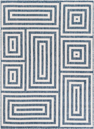 Blue 5' 3 x 7' 1 Outdoor Modern Rectangle Area Rug Weather Resistant for Patio, Deck, Terrace, Balcony, Porch 100% Polypropylene Modern Outside Carpet for Sale at Rug Engine