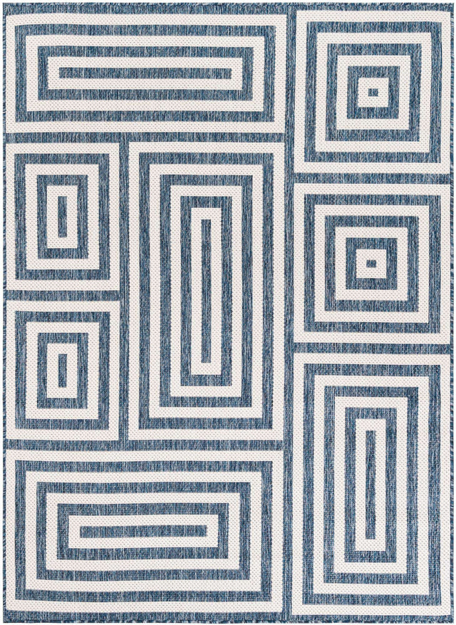 Blue 5' 3 x 7' 1 Outdoor Modern Rectangle Area Rug Weather Resistant for Patio, Deck, Terrace, Balcony, Porch 100% Polypropylene Modern Outside Carpet for Sale at Rug Engine