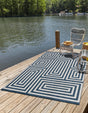 Blue 5' 3 x 8' Outdoor Modern Rectangle Area Rug Weather Resistant for Patio, Deck, Terrace, Balcony, Porch 100% Polypropylene Modern Outside Carpet for Sale at Rug Engine