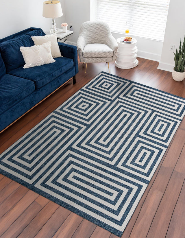 Blue 2' x 3' 1 Outdoor Modern Rectangle Area Rug Weather Resistant for Patio, Deck, Terrace, Balcony, Porch 100% Polypropylene Modern Outside Carpet for Sale at Rug Engine
