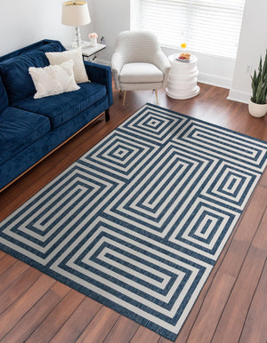 Blue 6' 1 x 9' Outdoor Modern Rectangle Area Rug Weather Resistant for Patio, Deck, Terrace, Balcony, Porch 100% Polypropylene Modern Outside Carpet for Sale at Rug Engine