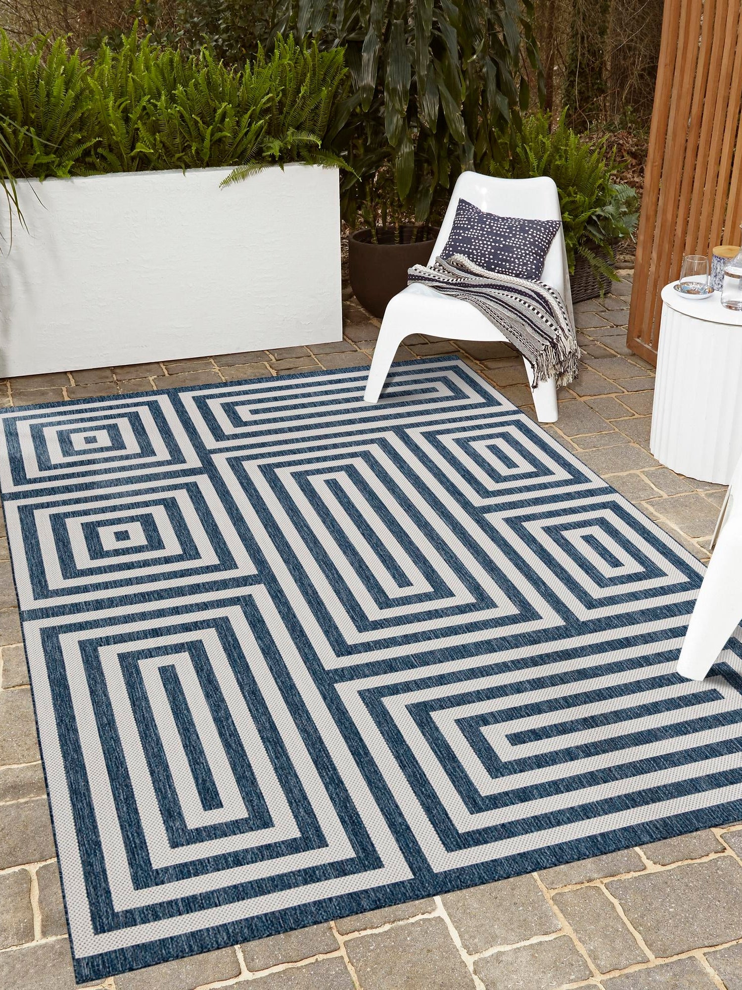 Blue 10' x 14' 1 Outdoor Modern Rectangle Area Rug Weather Resistant for Patio, Deck, Terrace, Balcony, Porch 100% Polypropylene Modern Outside Carpet for Sale at Rug Engine
