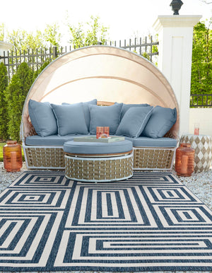 Blue 4' 1 x 6' 1 Outdoor Modern Rectangle Area Rug Weather Resistant for Patio, Deck, Terrace, Balcony, Porch 100% Polypropylene Modern Outside Carpet for Sale at Rug Engine
