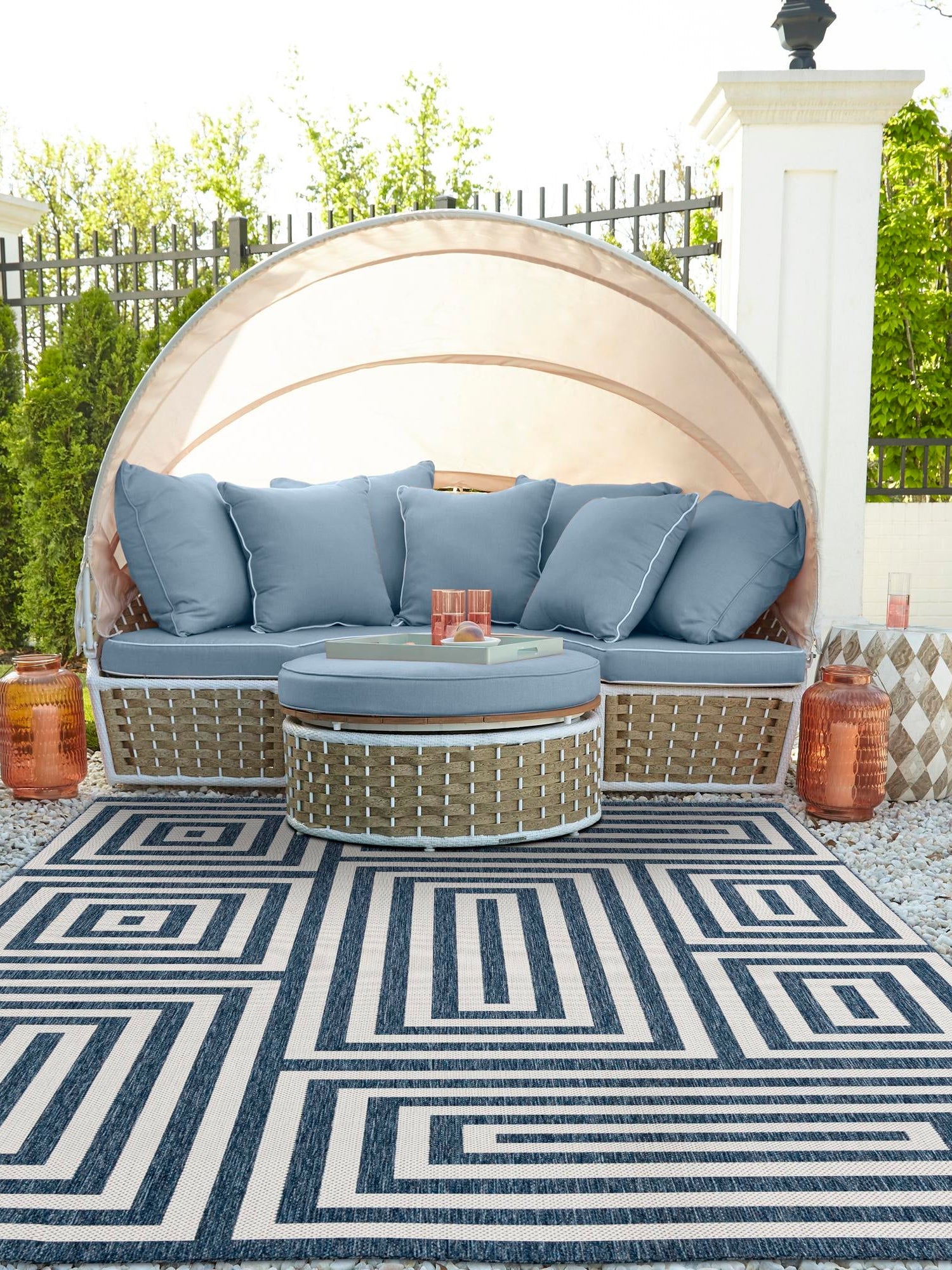 Blue 2' x 3' 1 Outdoor Modern Rectangle Area Rug Weather Resistant for Patio, Deck, Terrace, Balcony, Porch 100% Polypropylene Modern Outside Carpet for Sale at Rug Engine