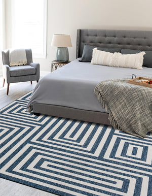 Blue 4' 1 x 6' 1 Outdoor Modern Rectangle Area Rug Weather Resistant for Patio, Deck, Terrace, Balcony, Porch 100% Polypropylene Modern Outside Carpet for Sale at Rug Engine
