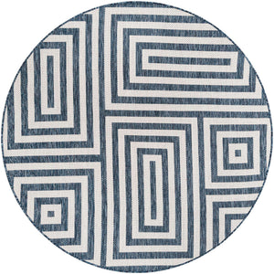 Blue 6' 1 x 6' 1 Outdoor Modern Round Area Rug Weather Resistant for Patio, Deck, Terrace, Balcony, Porch 100% Polypropylene Modern Outside Carpet for Sale at Rug Engine