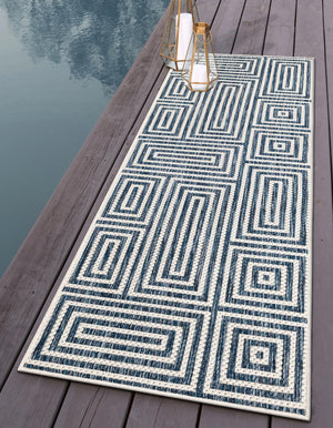 Blue 2' x 4' 1 Outdoor Modern Runner Area Rug Weather Resistant for Patio, Deck, Terrace, Balcony, Porch 100% Polypropylene Modern Outside Carpet for Sale at Rug Engine