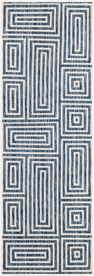 Blue 2' x 6' 1 Outdoor Modern Runner Area Rug Weather Resistant for Patio, Deck, Terrace, Balcony, Porch 100% Polypropylene Modern Outside Carpet for Sale at Rug Engine