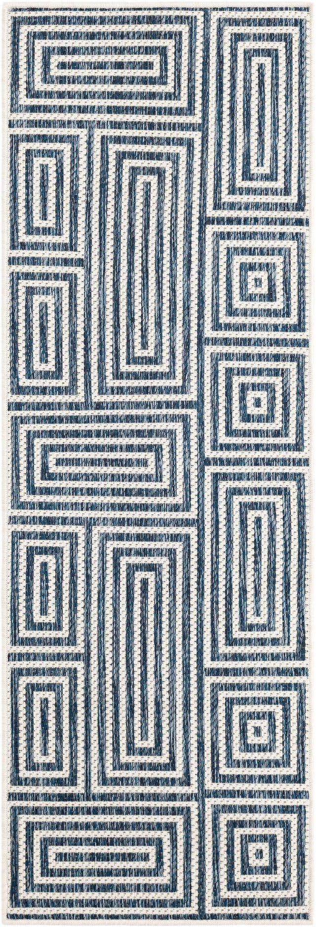 Blue 2' x 6' 1 Outdoor Modern Runner Area Rug Weather Resistant for Patio, Deck, Terrace, Balcony, Porch 100% Polypropylene Modern Outside Carpet for Sale at Rug Engine