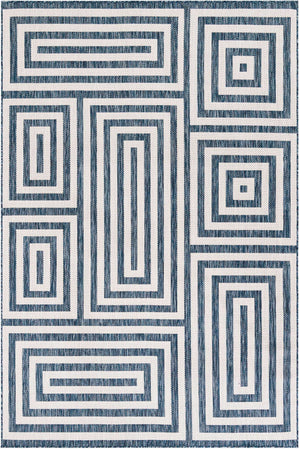 Blue 6' 1 x 9' Outdoor Modern Rectangle Area Rug Weather Resistant for Patio, Deck, Terrace, Balcony, Porch 100% Polypropylene Modern Outside Carpet for Sale at Rug Engine
