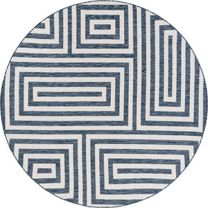 Blue 7' 10 x 7' 10 Outdoor Modern Round Area Rug Weather Resistant for Patio, Deck, Terrace, Balcony, Porch 100% Polypropylene Modern Outside Carpet for Sale at Rug Engine