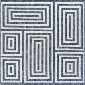 Blue 7' 10 x 7' 10 Outdoor Modern Square Area Rug Weather Resistant for Patio, Deck, Terrace, Balcony, Porch 100% Polypropylene Modern Outside Carpet for Sale at Rug Engine