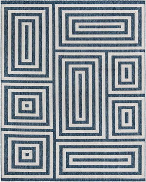 Blue 7' 10 x 10' Outdoor Modern Rectangle Area Rug Weather Resistant for Patio, Deck, Terrace, Balcony, Porch 100% Polypropylene Modern Outside Carpet for Sale at Rug Engine