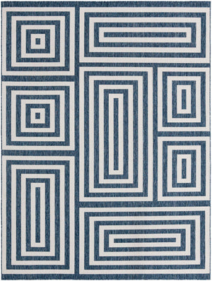 Blue 9' x 12' Outdoor Modern Rectangle Area Rug Weather Resistant for Patio, Deck, Terrace, Balcony, Porch 100% Polypropylene Modern Outside Carpet for Sale at Rug Engine
