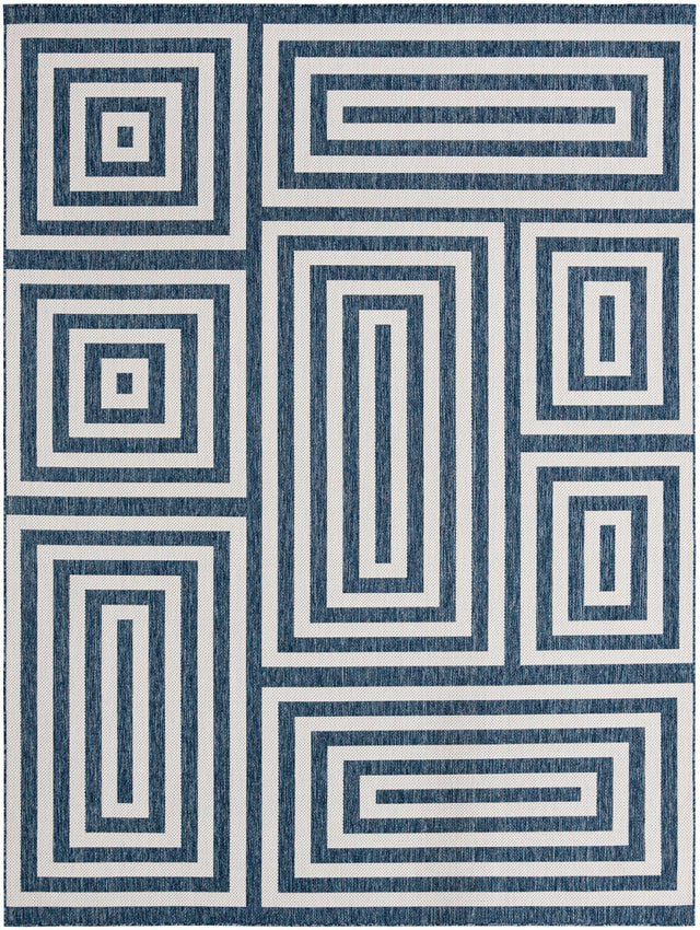 Blue 9' x 12' Outdoor Modern Rectangle Area Rug Weather Resistant for Patio, Deck, Terrace, Balcony, Porch 100% Polypropylene Modern Outside Carpet for Sale at Rug Engine