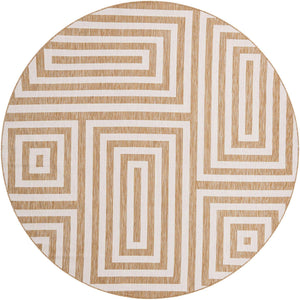 Taupe 10' x 10' Outdoor Modern Round Area Rug Weather Resistant for Patio, Deck, Terrace, Balcony, Porch 100% Polypropylene Modern Outside Carpet for Sale at Rug Engine