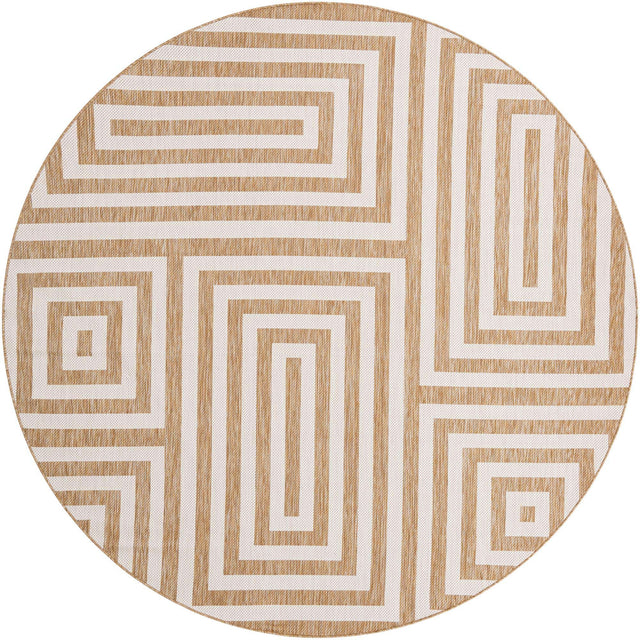 Taupe 10' x 10' Outdoor Modern Round Area Rug Weather Resistant for Patio, Deck, Terrace, Balcony, Porch 100% Polypropylene Modern Outside Carpet for Sale at Rug Engine